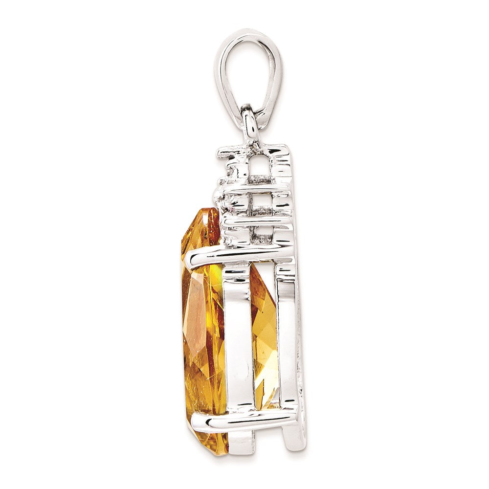 Citrine & Diamond Pendant in 14k White Gold