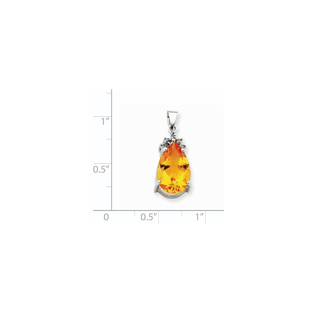 Citrine & Diamond Pendant in 14k White Gold