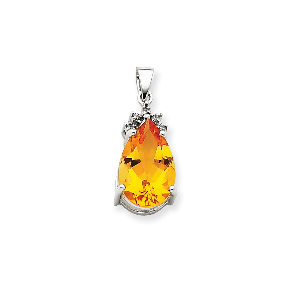 Citrine & Diamond Pendant in 14k White Gold