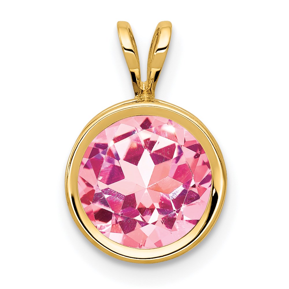 8mm Pink Tourmaline bezel pendant in 14k Yellow Gold
