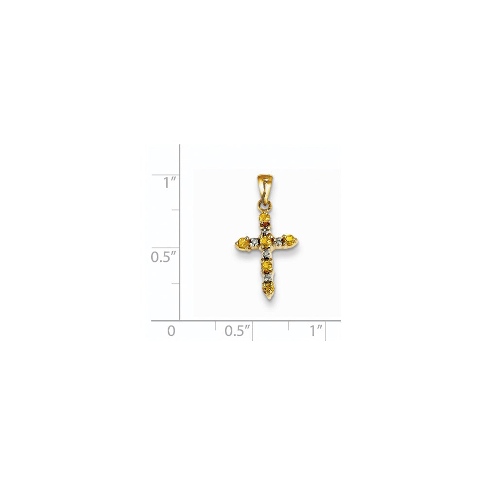 Citrine & Diamond Cross Pendant in 14k Yellow Gold