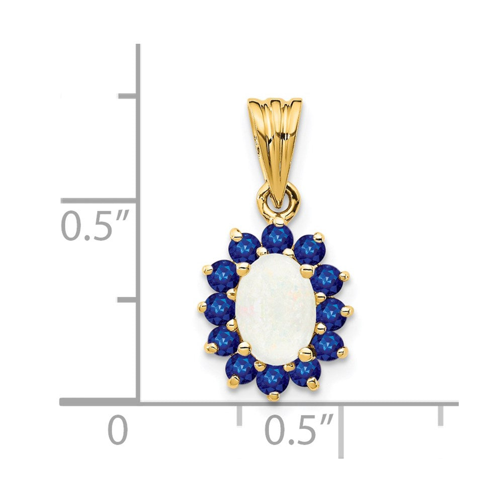 Genuine Opal & Sapphire Pendant in 14k Yellow Gold