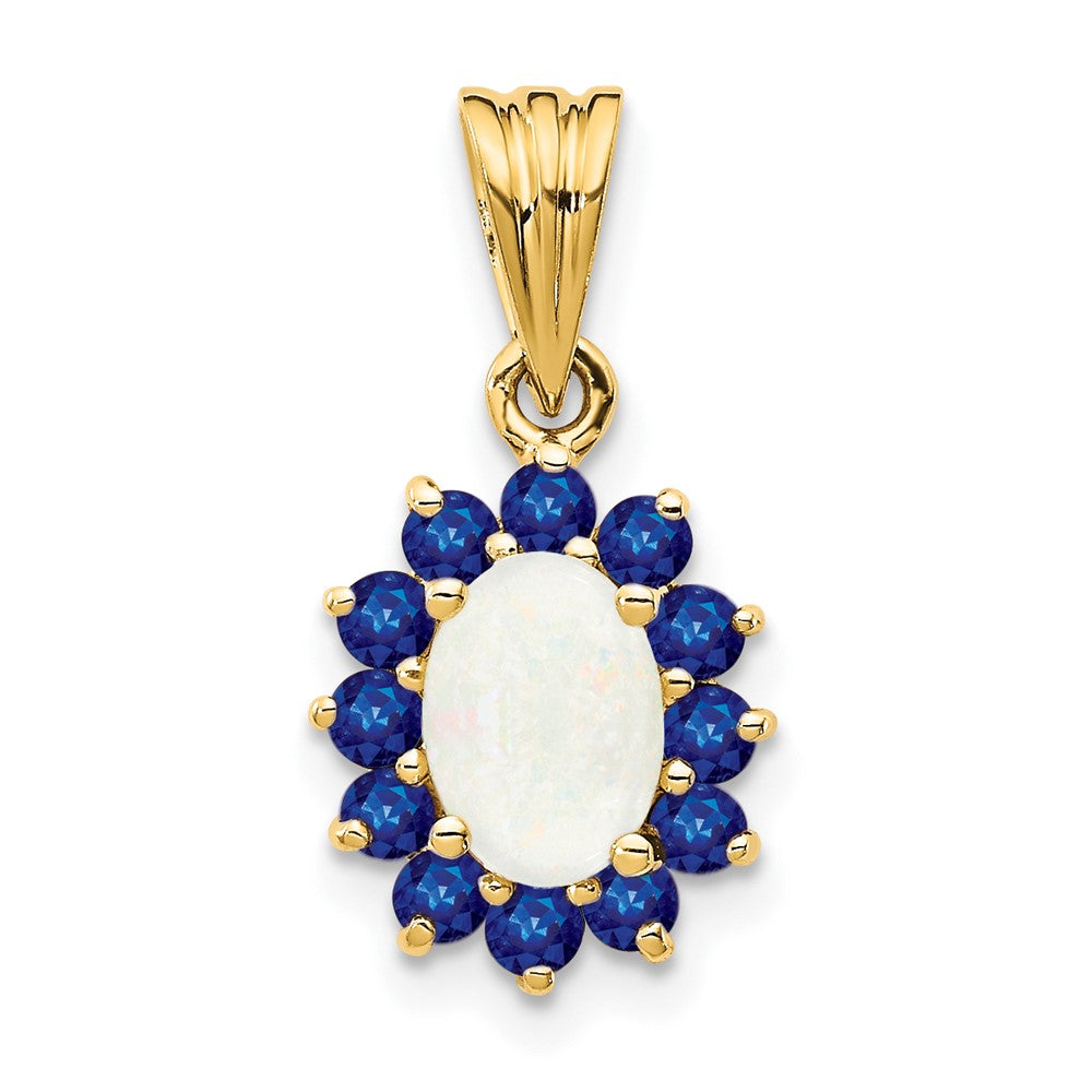 Genuine Opal & Sapphire Pendant in 14k Yellow Gold