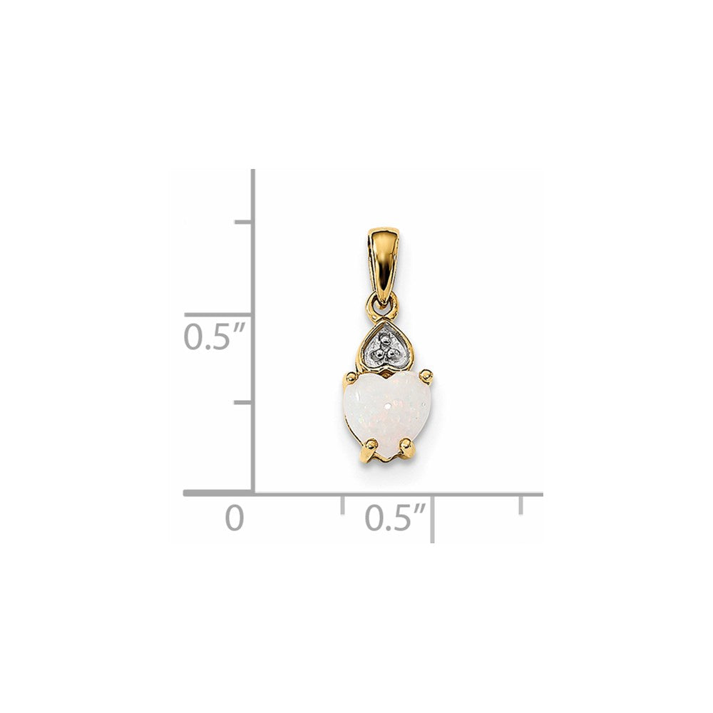Diamond & Opal Polished Heart Pendant in 14k Yellow Gold