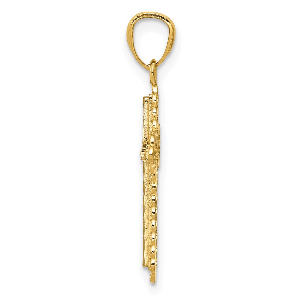 Diamond Cut Cross Pendant in Rhodium-Plated 14k Yellow Gold
