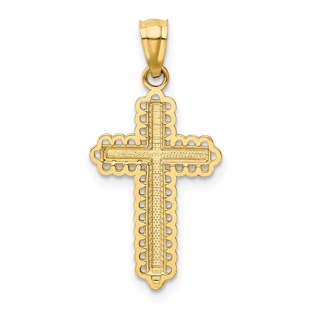 Diamond Cut Cross Pendant in Rhodium-Plated 14k Yellow Gold