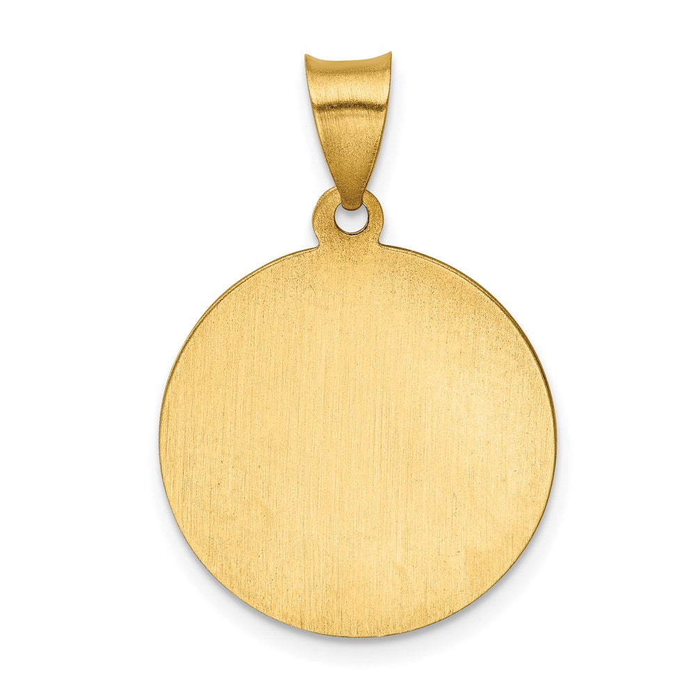 Polished & Satin St Peregrine Medal Hollow Pendant in 14k Yellow Gold