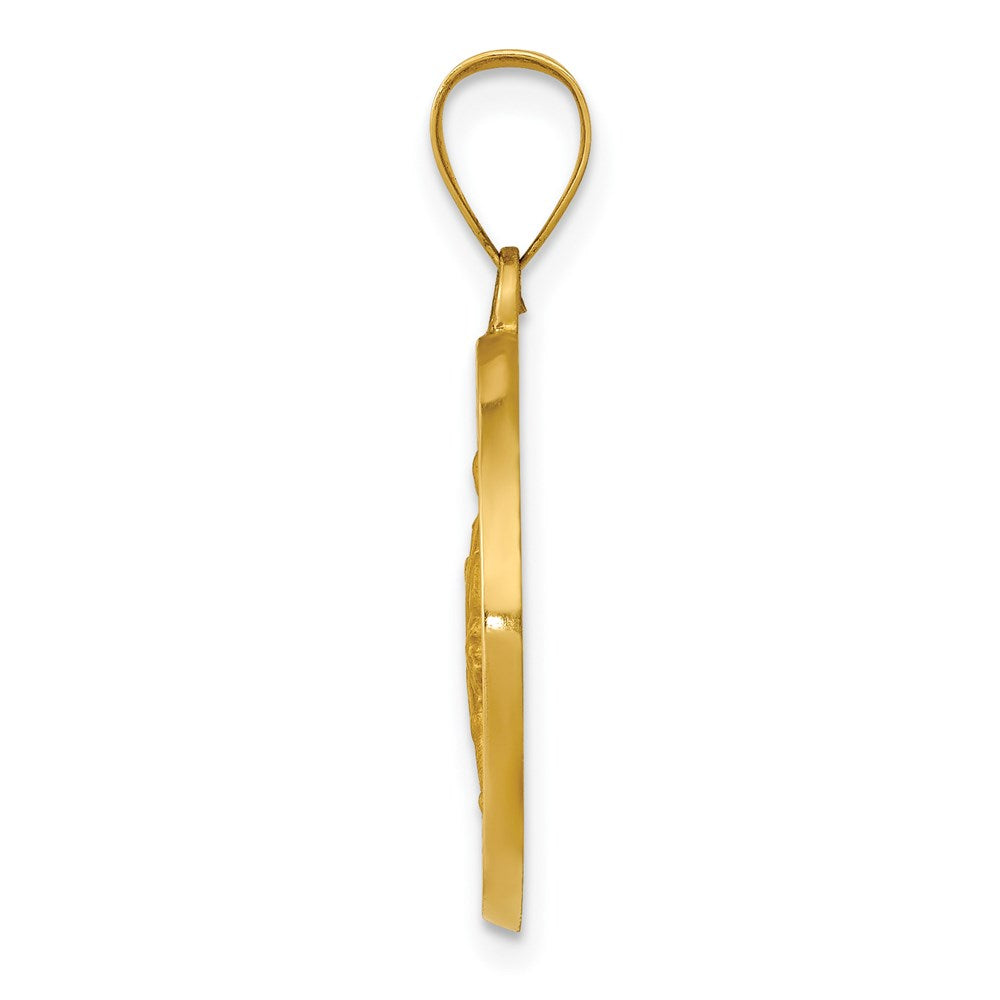 Polished / Satin St. Rocco Hollow Medal Pendant in 14k Yellow Gold