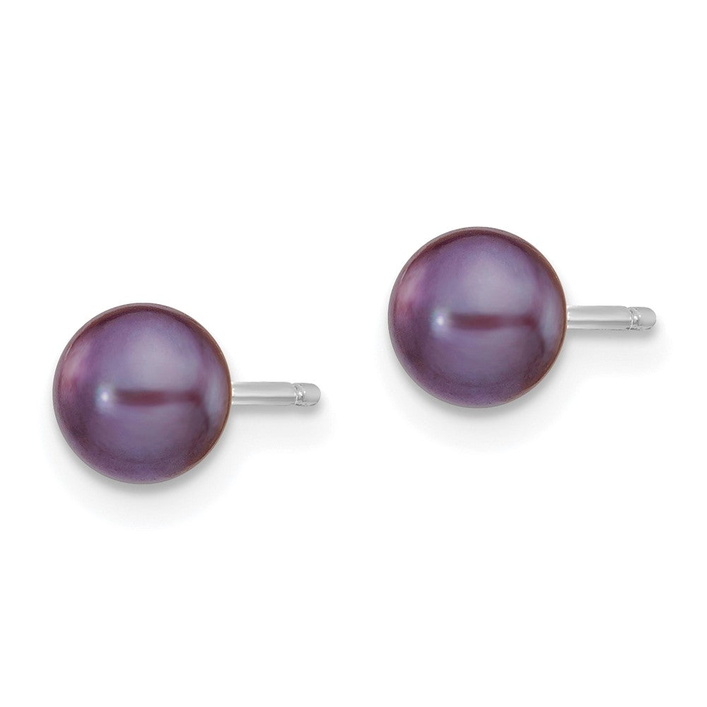5-6mm Black Button Freshwater Cultured Pearl Stud Post Earrings in 14k White Gold