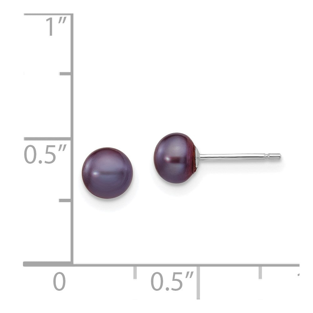 5-6mm Black Button Freshwater Cultured Pearl Stud Post Earrings in 14k White Gold