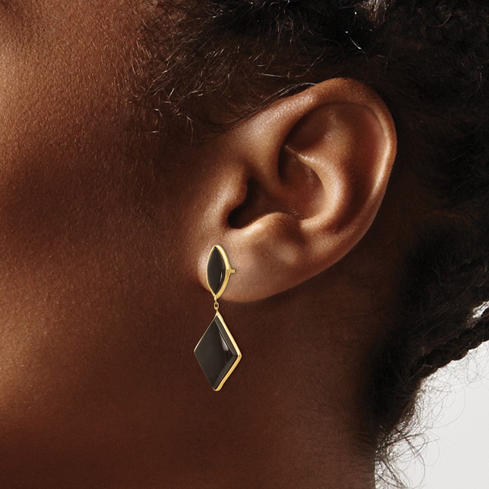 Onyx Dangle Earrings in 14k Yellow Gold