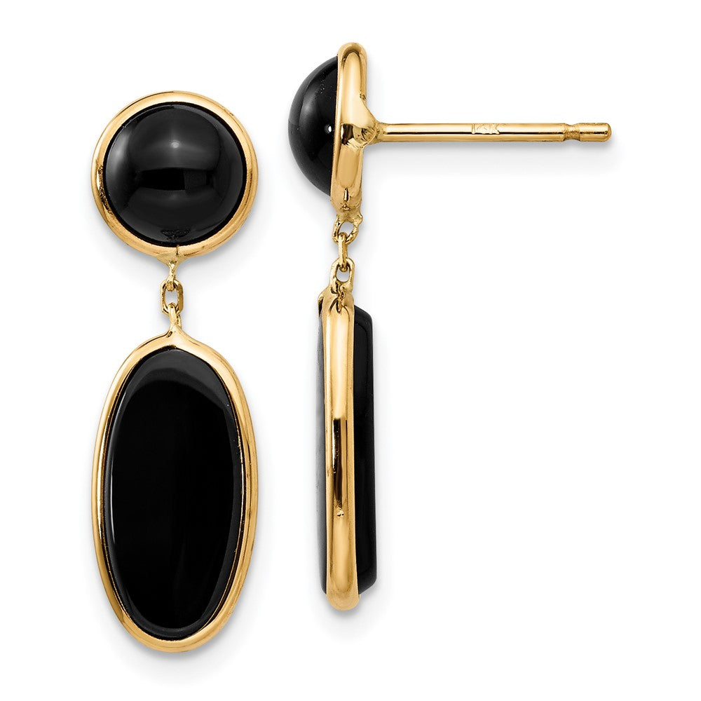 Onyx Oval Dangle Post Earrings in 14k Yellow Gold