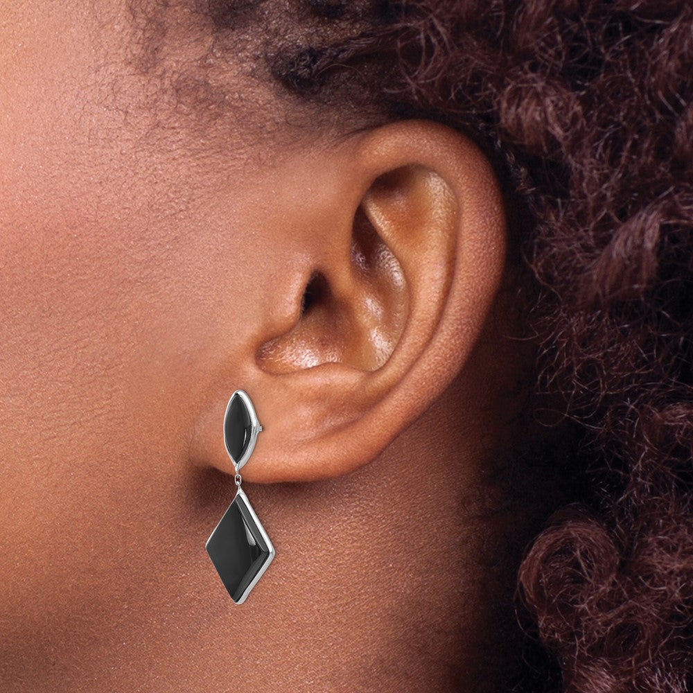Onyx Dangle Post Earrings in 14k White Gold