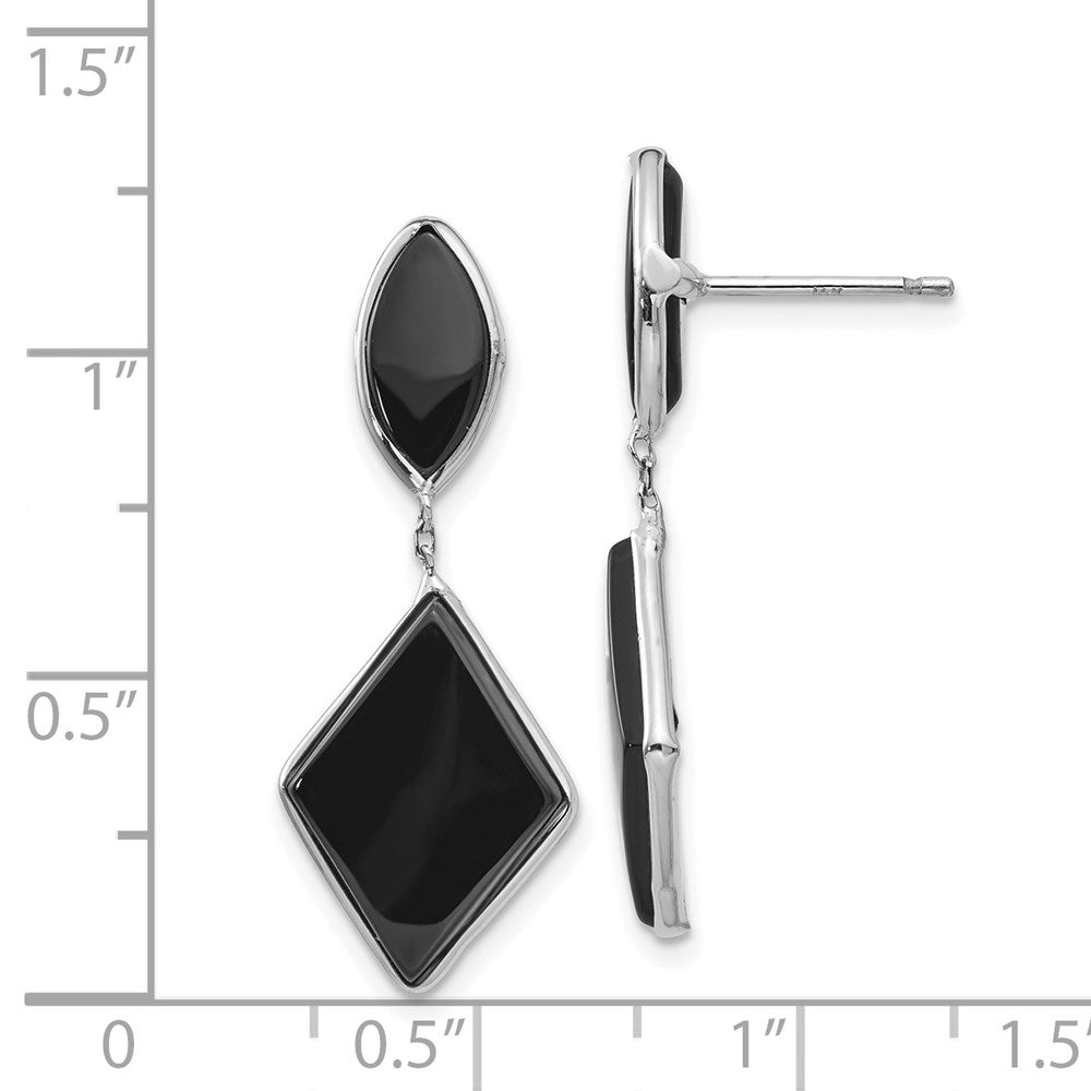 Onyx Dangle Post Earrings in 14k White Gold