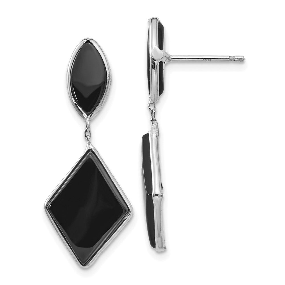 Onyx Dangle Post Earrings in 14k White Gold