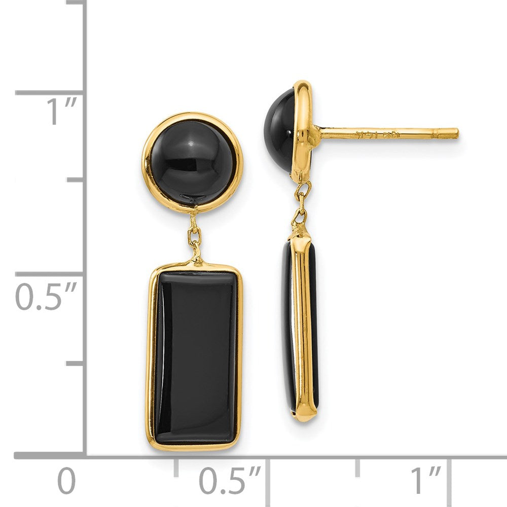 Onyx Rectangle Dangle Post Earrings in 14k Yellow Gold