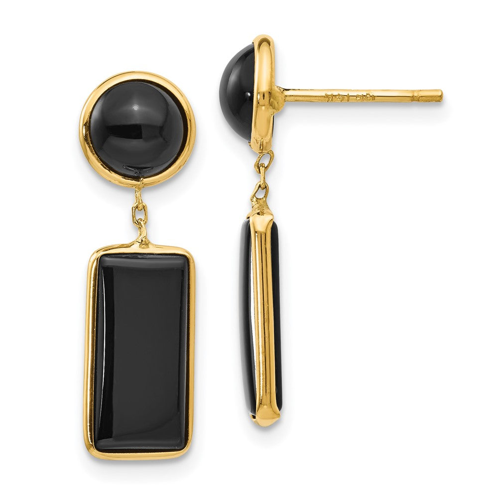 Onyx Rectangle Dangle Post Earrings in 14k Yellow Gold