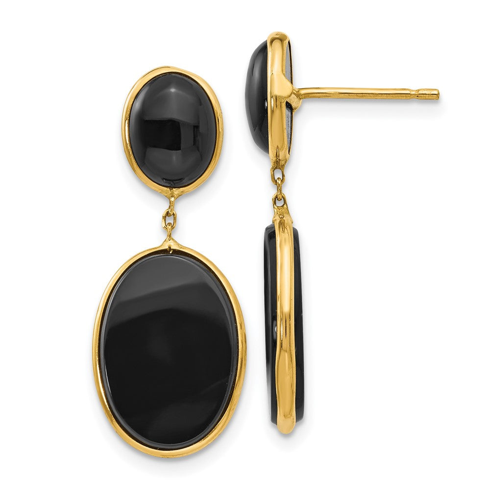 Onyx Oval Dangle Earrings in 14k Yellow Gold