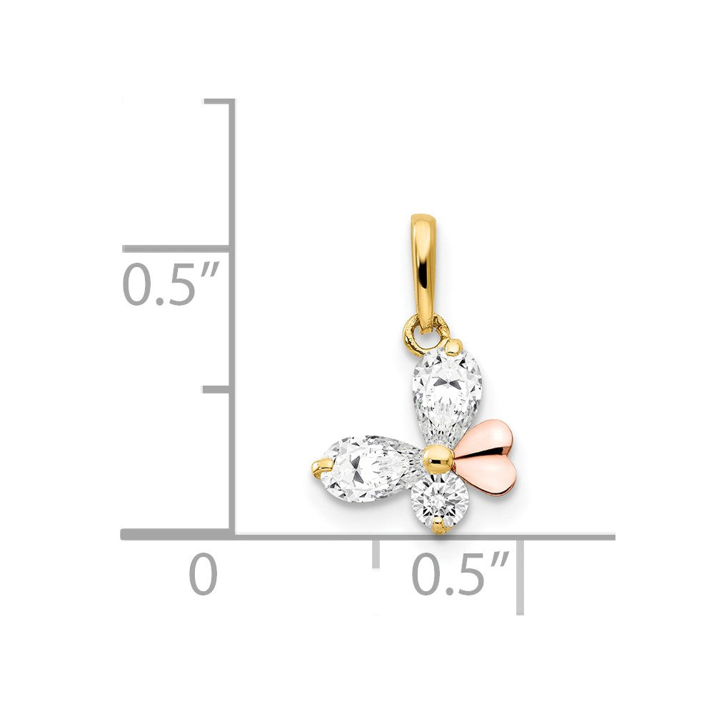 14k Yellow & Rose Gold CZ Children's Butterfly Pendant