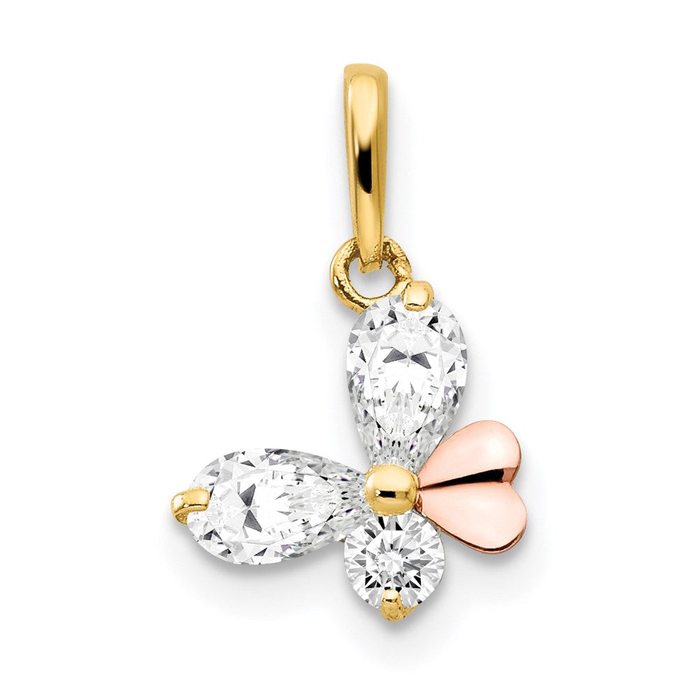 14k Yellow & Rose Gold CZ Children's Butterfly Pendant