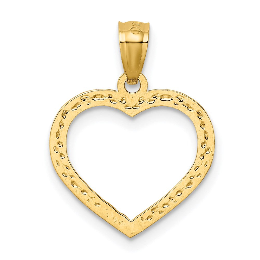 Polished & Textured Open Heart Pendant in 14k Yellow Gold
