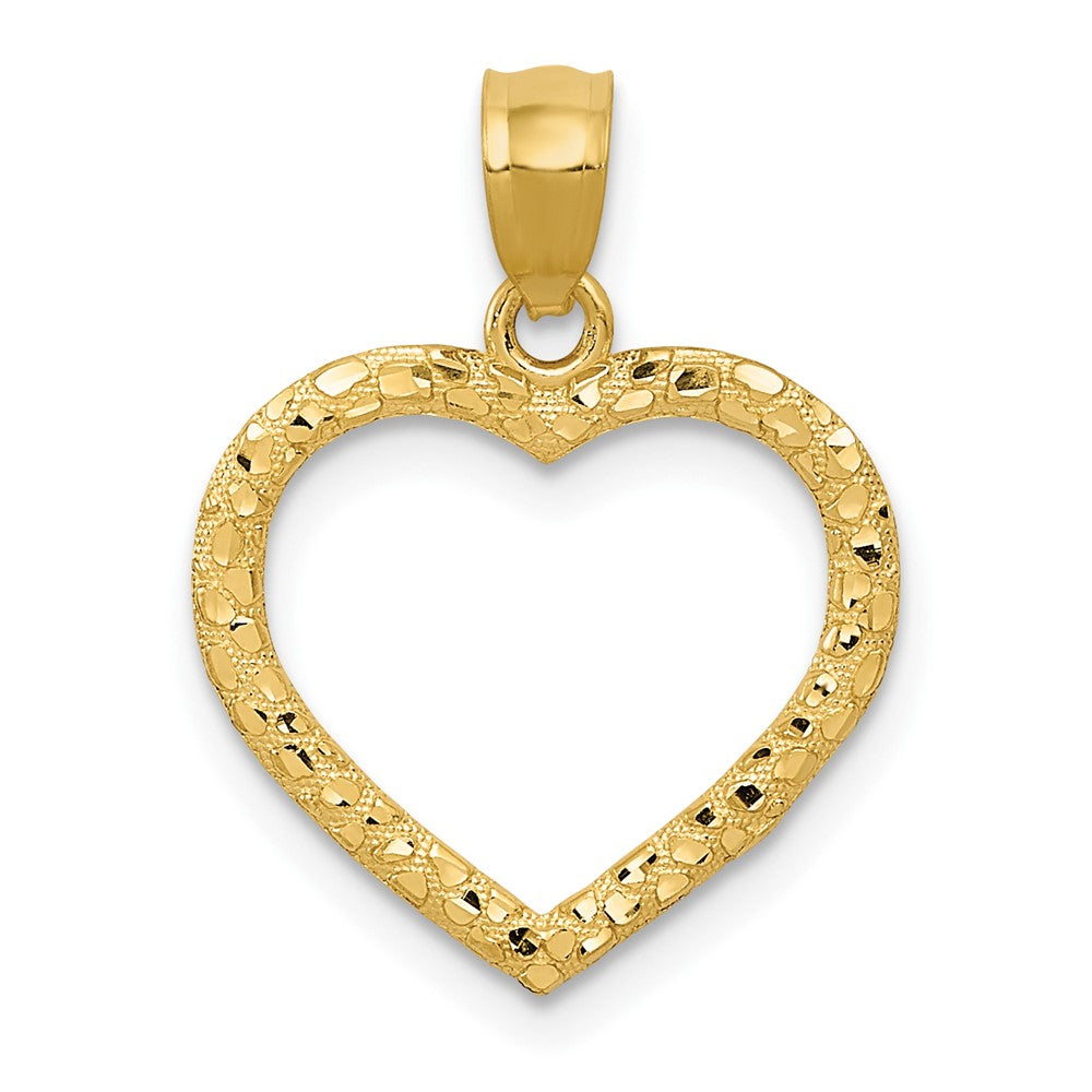 Polished & Textured Open Heart Pendant in 14k Yellow Gold
