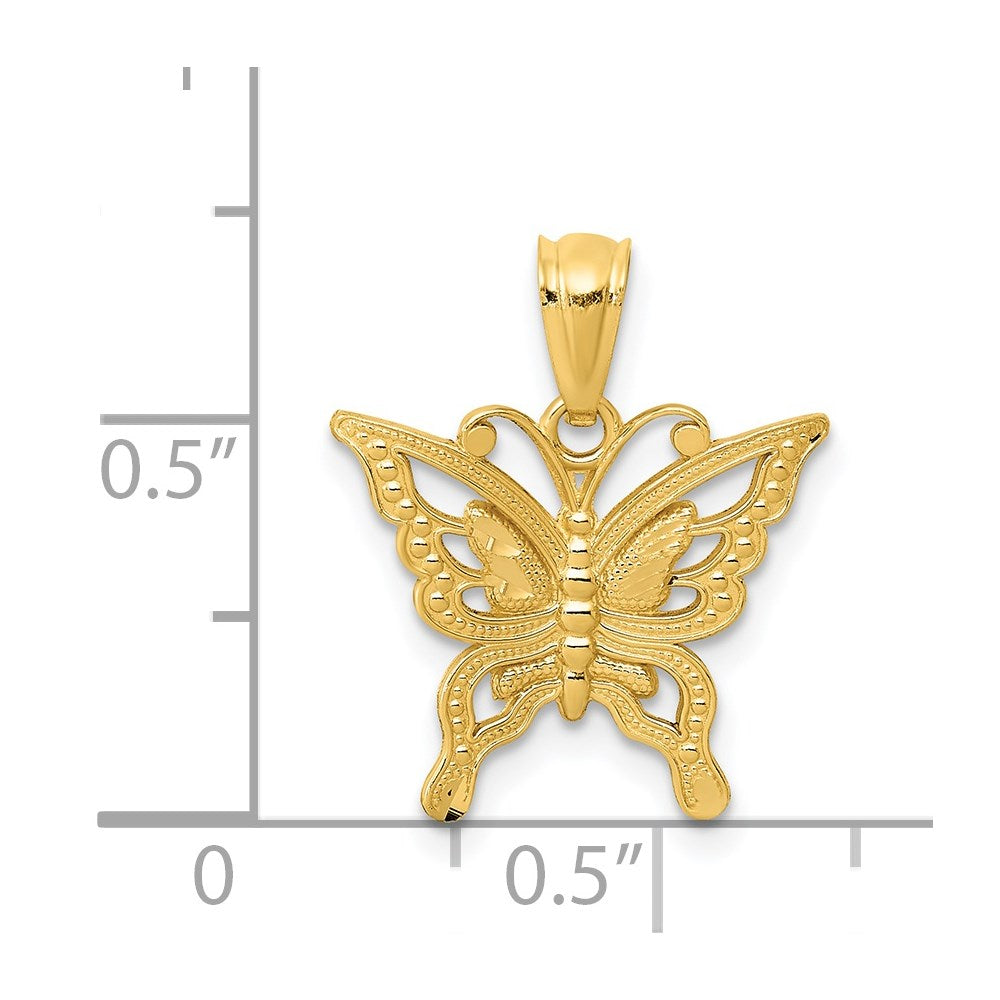 Diamond-cut Butterfly Pendant in 14k Yellow Gold