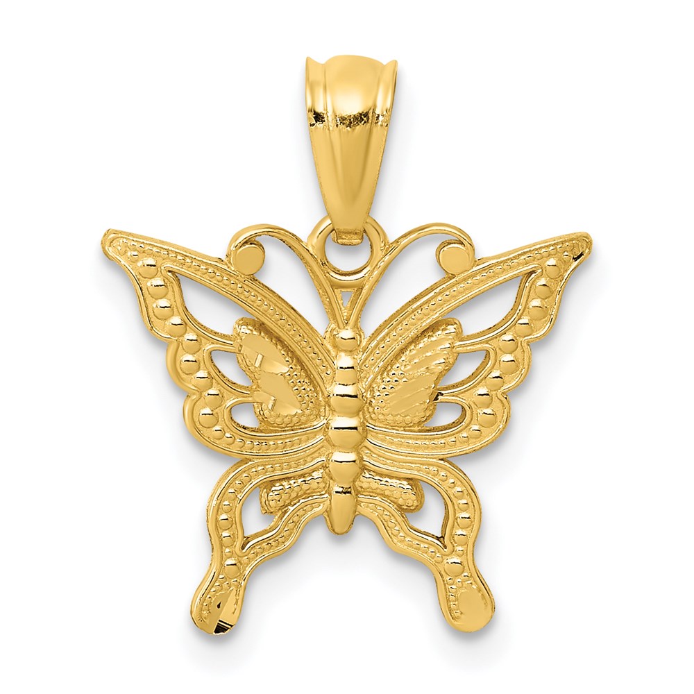 Diamond-cut Butterfly Pendant in 14k Yellow Gold