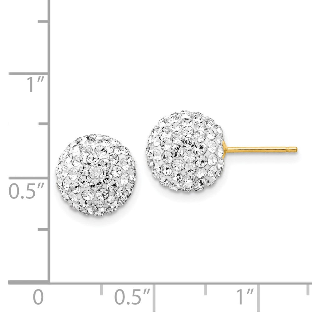 10mm Disco Ball Crystal Stud Earrings in 14k Yellow Gold