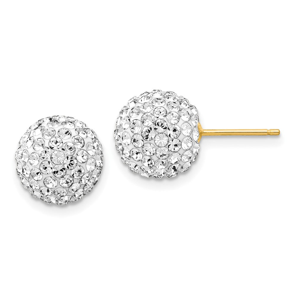 10mm Disco Ball Crystal Stud Earrings in 14k Yellow Gold