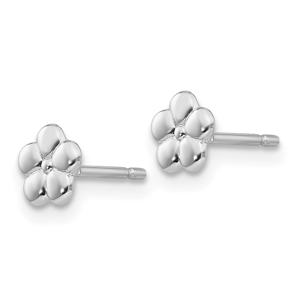 White Polished Flower Post Earrings in 14k White Gold