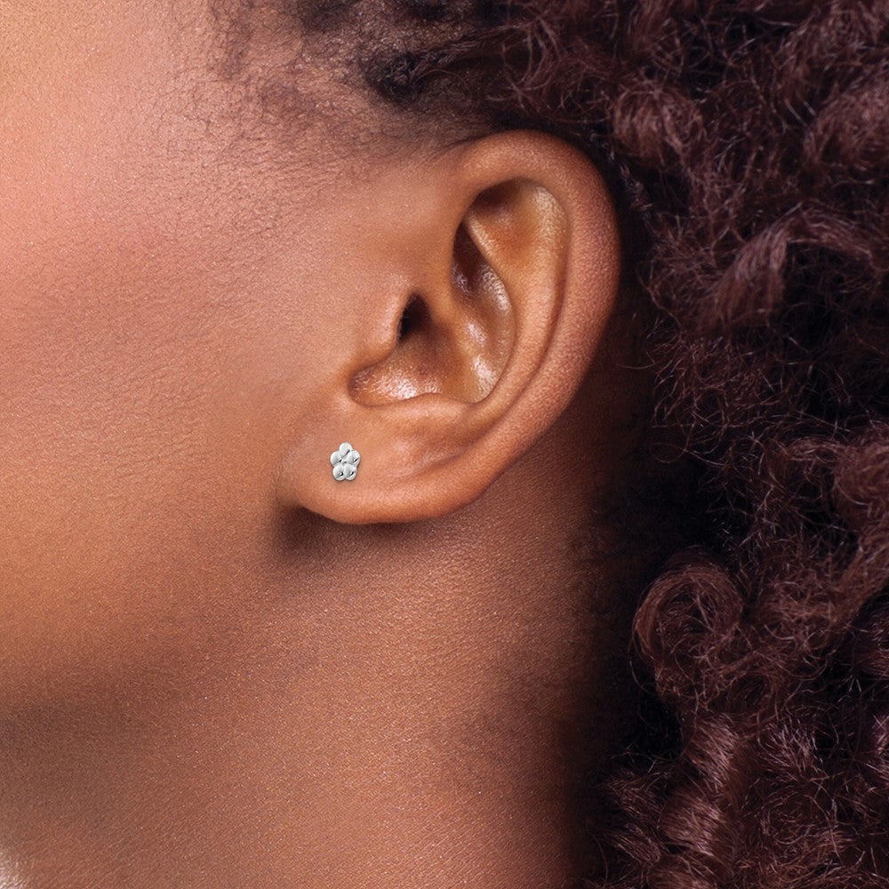 White Polished Flower Post Earrings in 14k White Gold