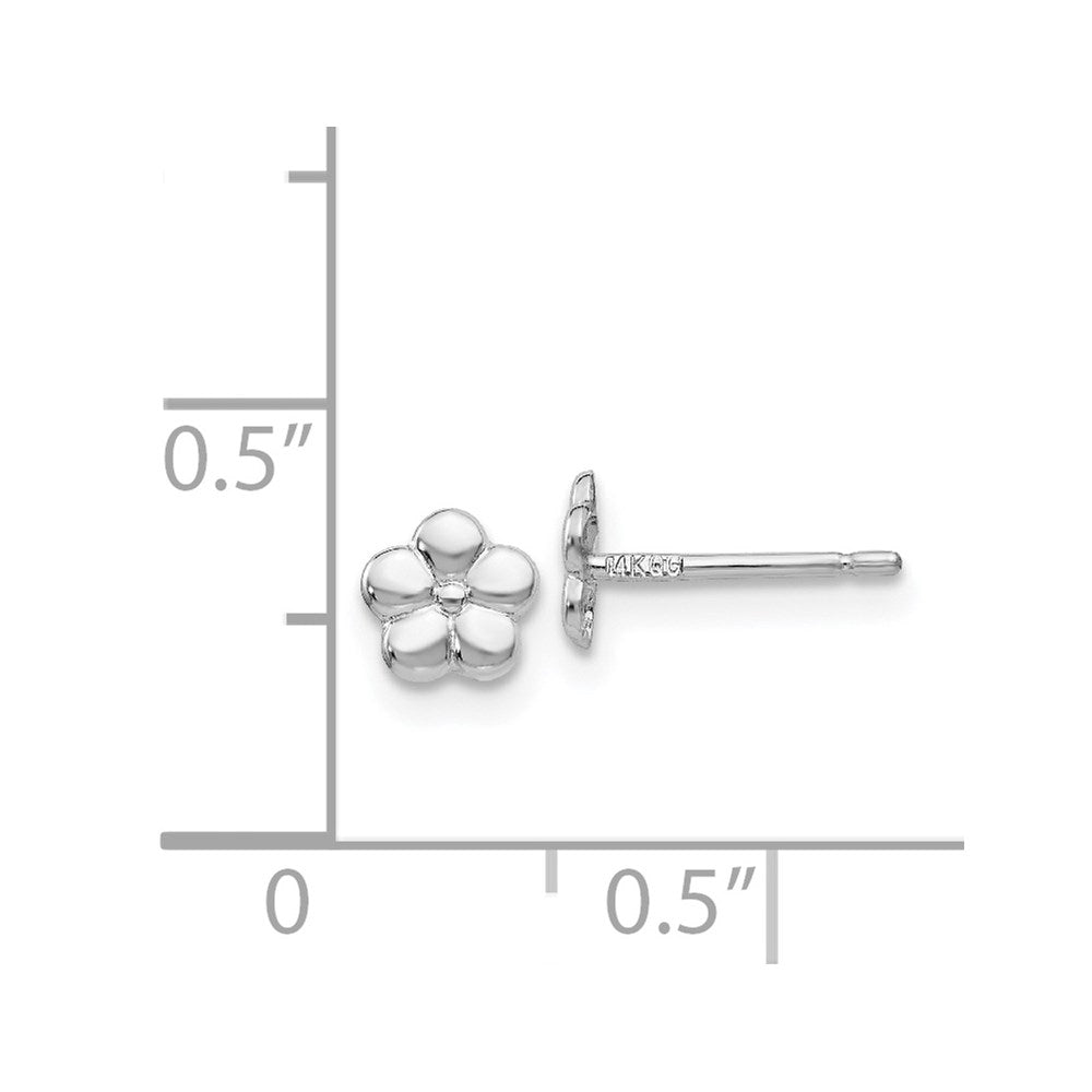 White Polished Flower Post Earrings in 14k White Gold