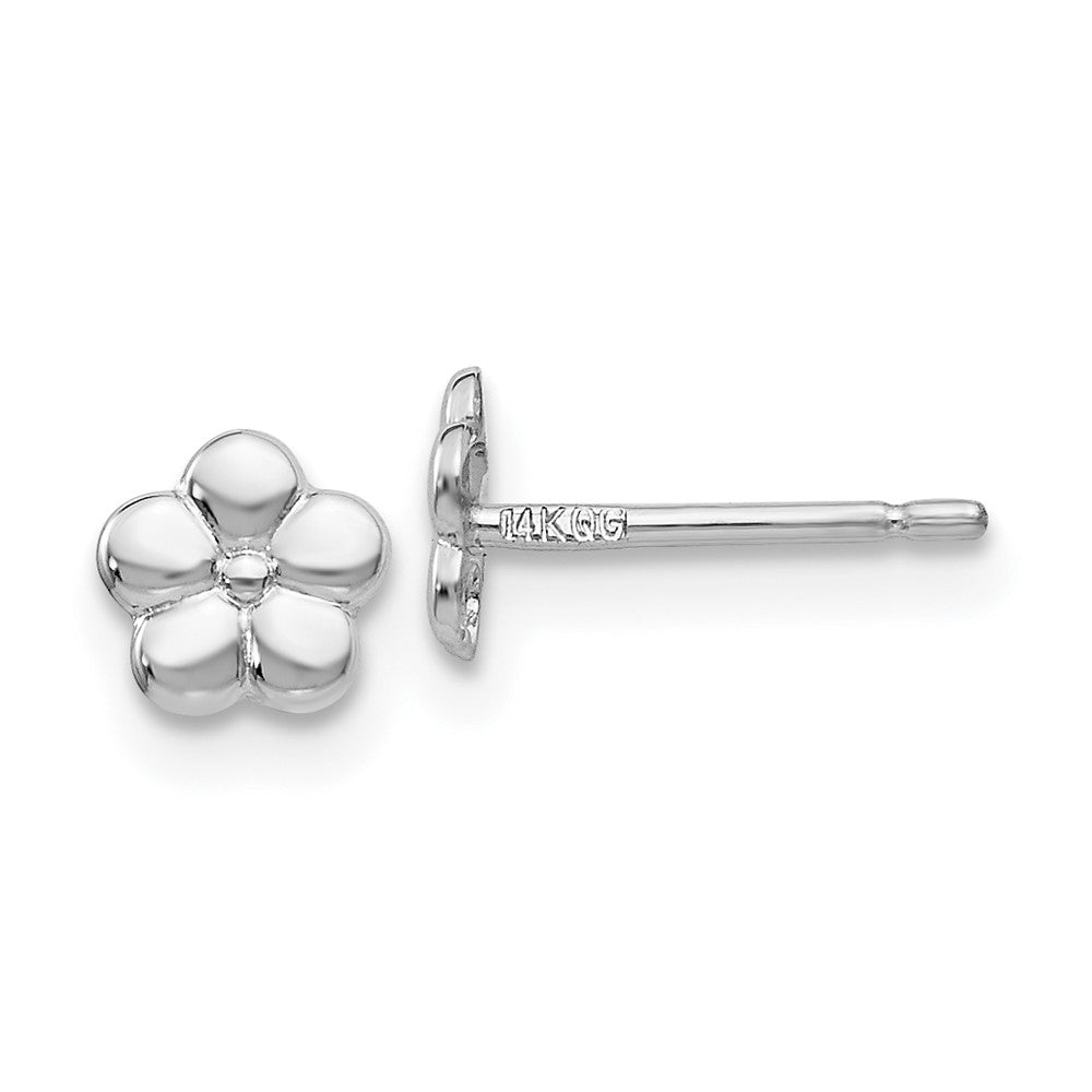 White Polished Flower Post Earrings in 14k White Gold