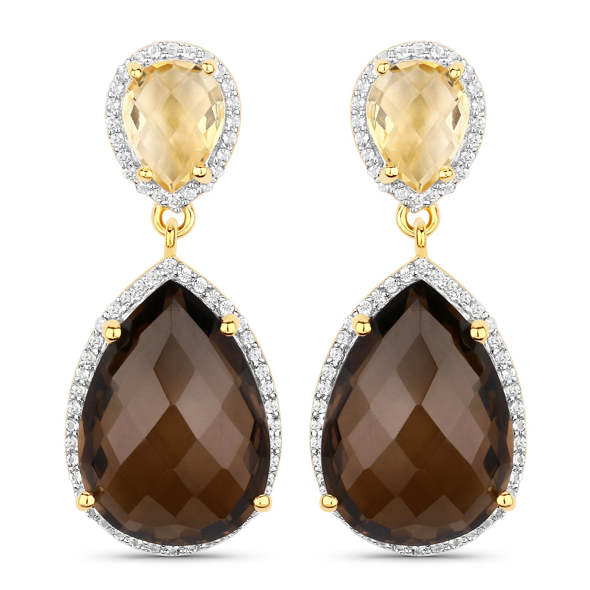 Earrings: 5.65 Carat good Genuine Smoky Quartz & Champagne Quartz .925 Sterling Silver