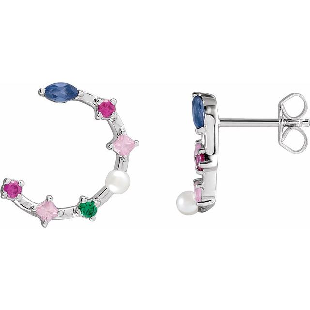 Cultured Freshwater Pearl & Natural Multi-Gemstone Earrings