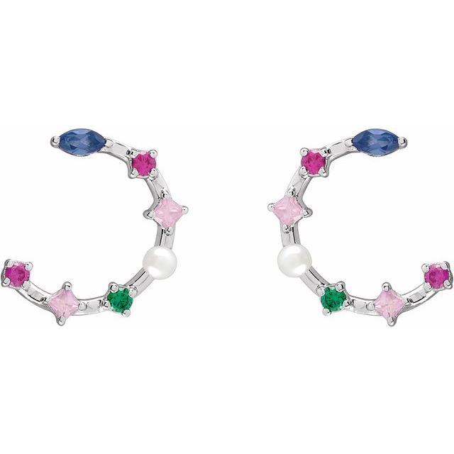 Cultured Freshwater Pearl & Natural Multi-Gemstone Earrings