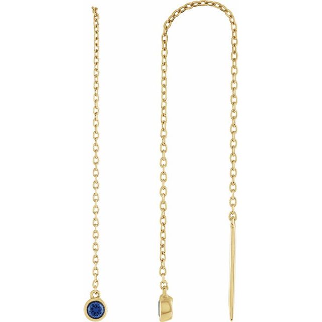 Round Natural Blue Sapphire Chain Earrings