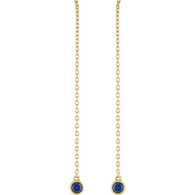Round Natural Blue Sapphire Chain Earrings