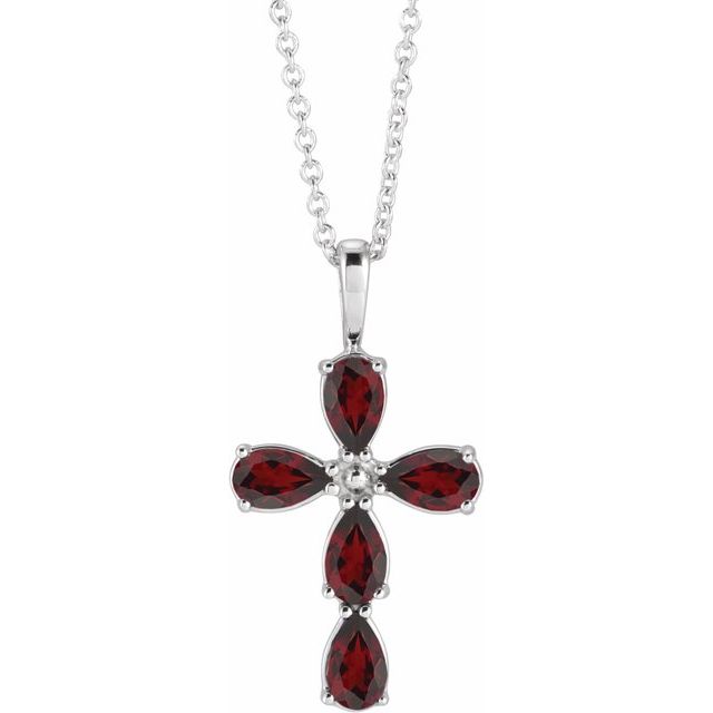 Pear Natural Mozambique Garnet Cross Necklace