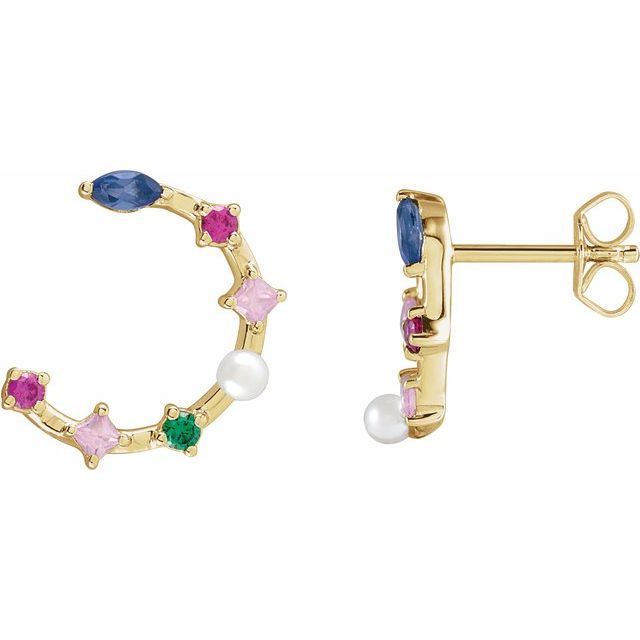 Cultured Freshwater Pearl & Natural Multi-Gemstone Earrings