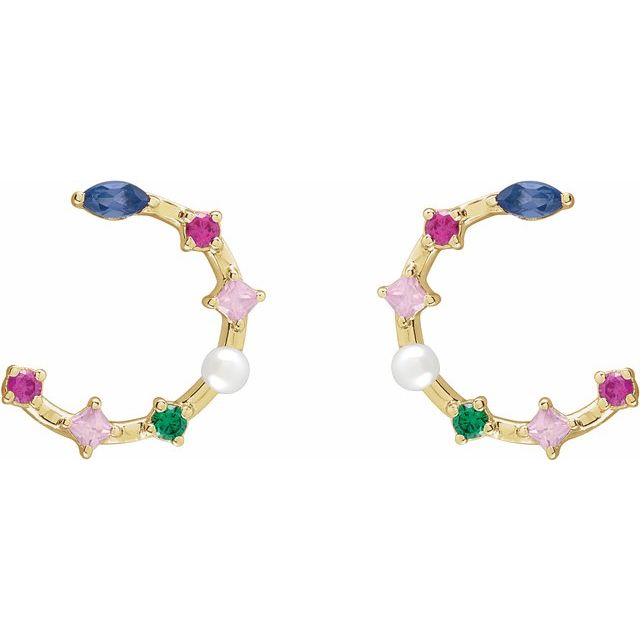 Cultured Freshwater Pearl & Natural Multi-Gemstone Earrings