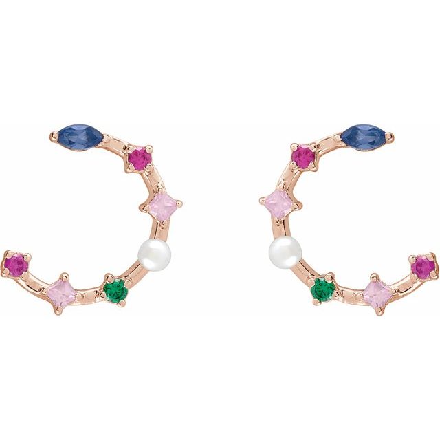 Cultured Freshwater Pearl & Natural Multi-Gemstone Earrings
