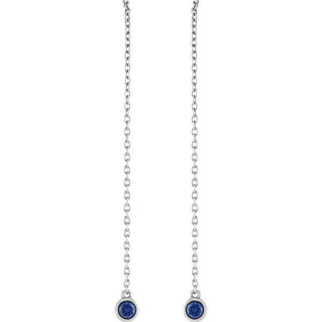 Round Natural Blue Sapphire Chain Earrings