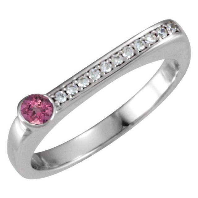 Round Natural Pink Tourmaline & .08 CTW Diamond Stackable Ring