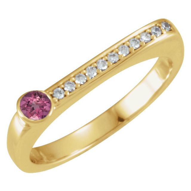 Round Natural Pink Tourmaline & .08 CTW Diamond Stackable Ring