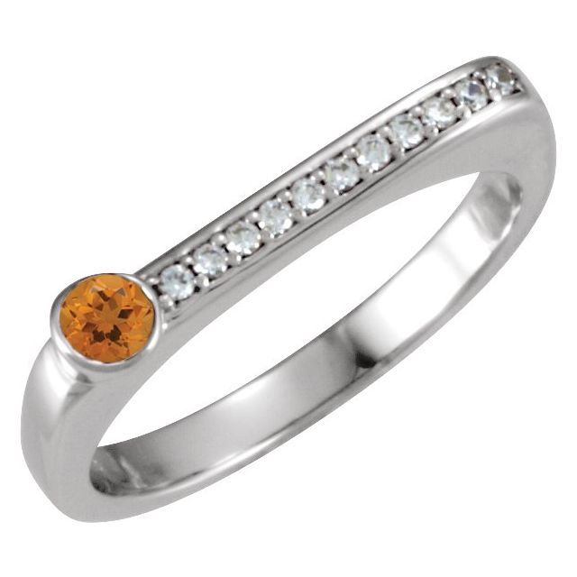 Round Natural Citrine & .08 CTW Natural Diamond Stackable Ring