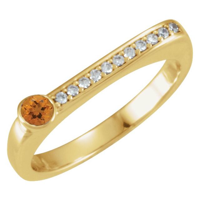 Round Natural Citrine & .08 CTW Natural Diamond Stackable Ring