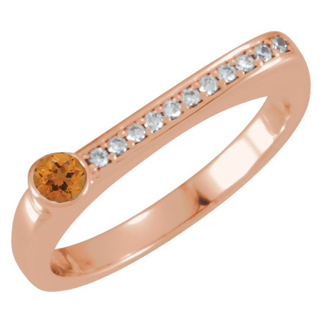 Round Natural Citrine & .08 CTW Natural Diamond Stackable Ring