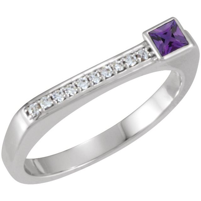 Square Natural Amethyst & .07 CTW Natural Diamond Stackable Ring
